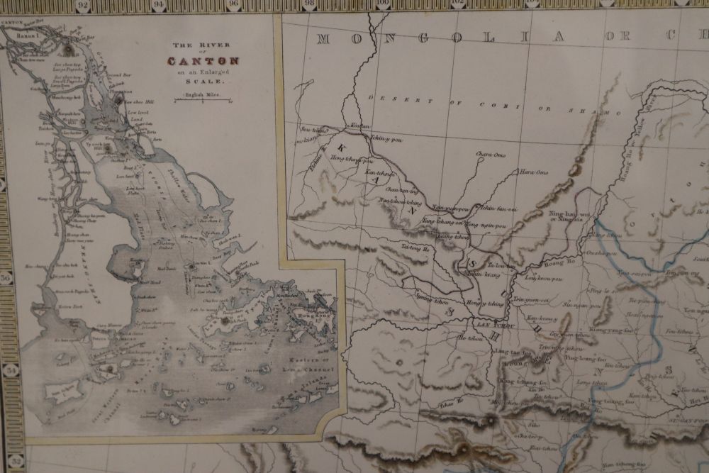 After Day & Son, pair of colour prints, View of Hong Kong and the Town of Victoria, overall 23 x 78cm and a map of China